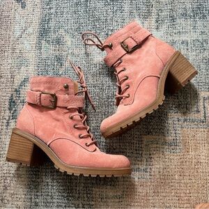 Zodiac Pink Suede Heeled Combat Boots sz 9